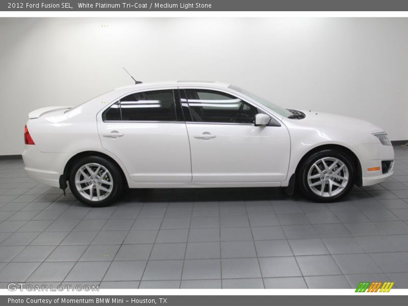 White Platinum Tri-Coat / Medium Light Stone 2012 Ford Fusion SEL