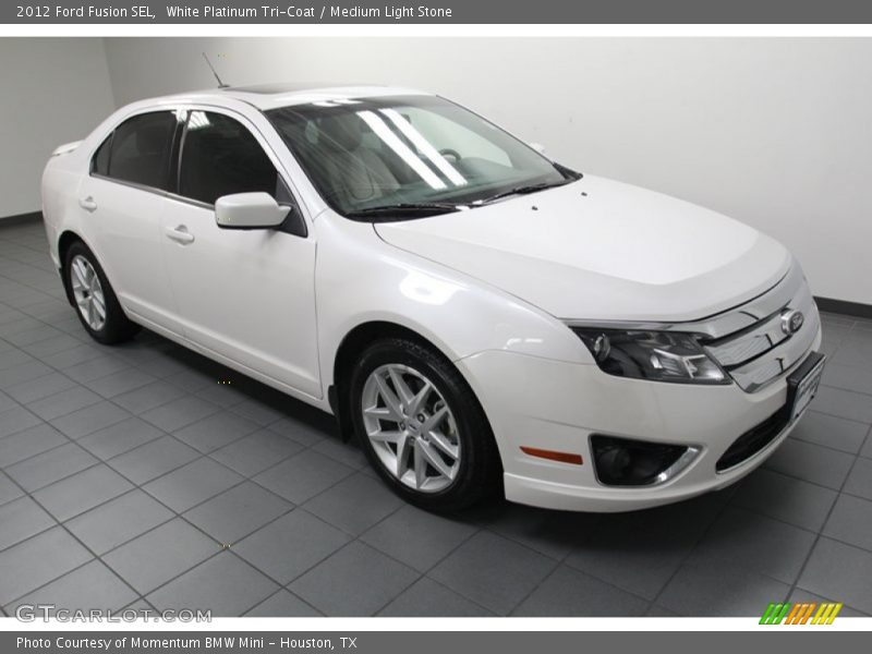 White Platinum Tri-Coat / Medium Light Stone 2012 Ford Fusion SEL