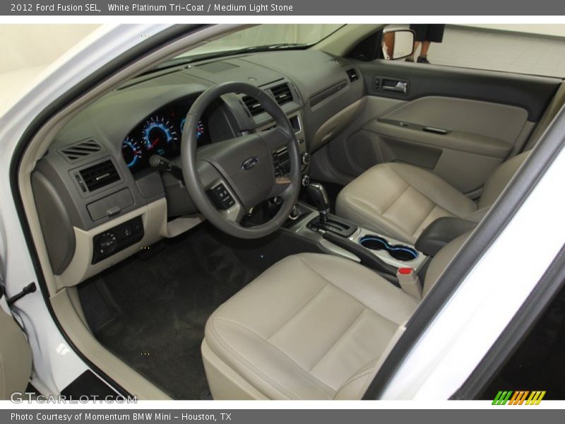 White Platinum Tri-Coat / Medium Light Stone 2012 Ford Fusion SEL