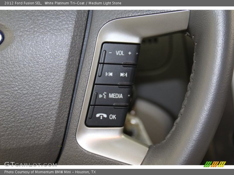 White Platinum Tri-Coat / Medium Light Stone 2012 Ford Fusion SEL