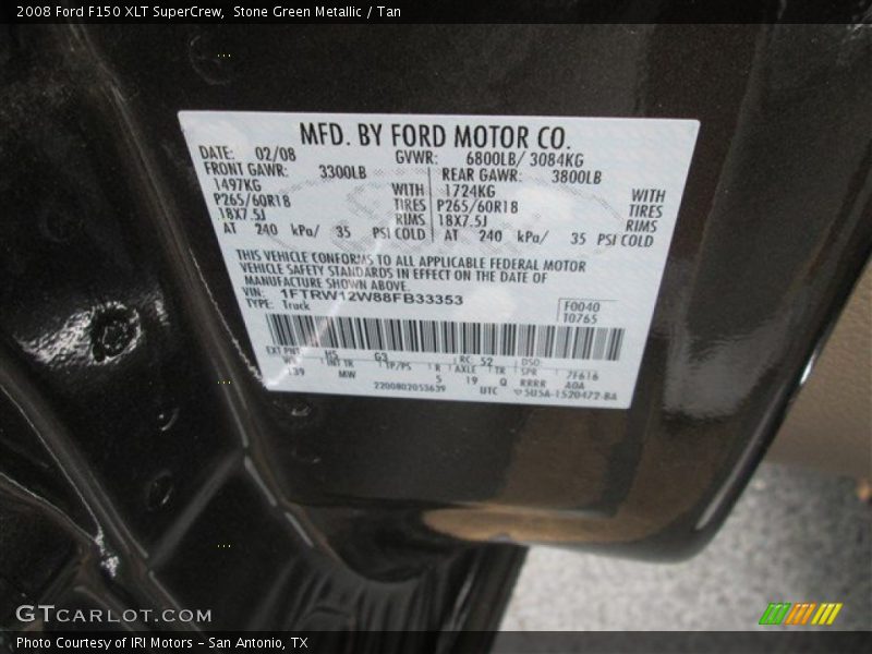 Stone Green Metallic / Tan 2008 Ford F150 XLT SuperCrew