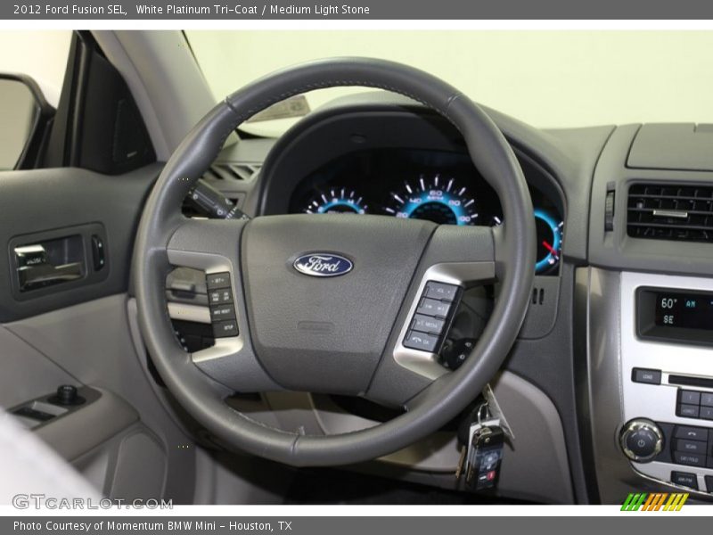 White Platinum Tri-Coat / Medium Light Stone 2012 Ford Fusion SEL