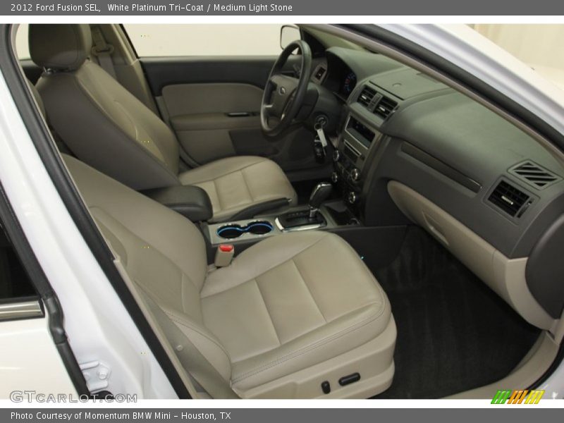 White Platinum Tri-Coat / Medium Light Stone 2012 Ford Fusion SEL