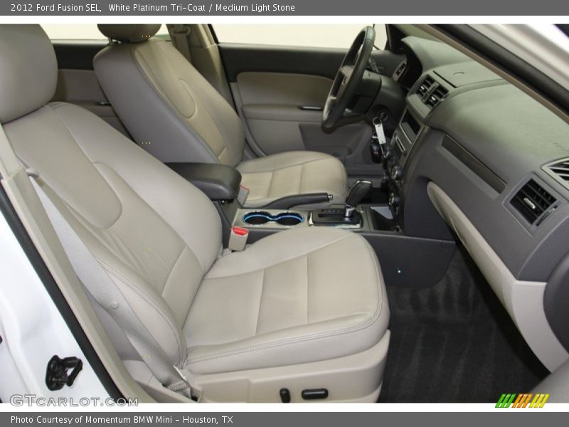 White Platinum Tri-Coat / Medium Light Stone 2012 Ford Fusion SEL
