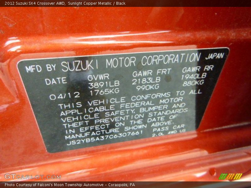 Sunlight Copper Metallic / Black 2012 Suzuki SX4 Crossover AWD