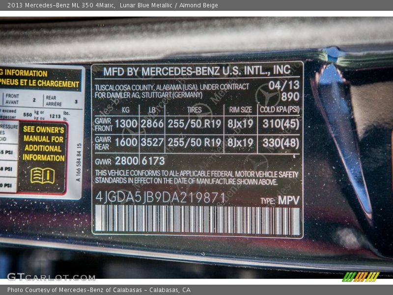 Lunar Blue Metallic / Almond Beige 2013 Mercedes-Benz ML 350 4Matic