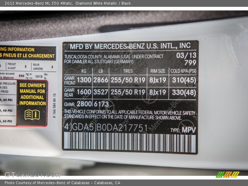 Diamond White Metallic / Black 2013 Mercedes-Benz ML 350 4Matic