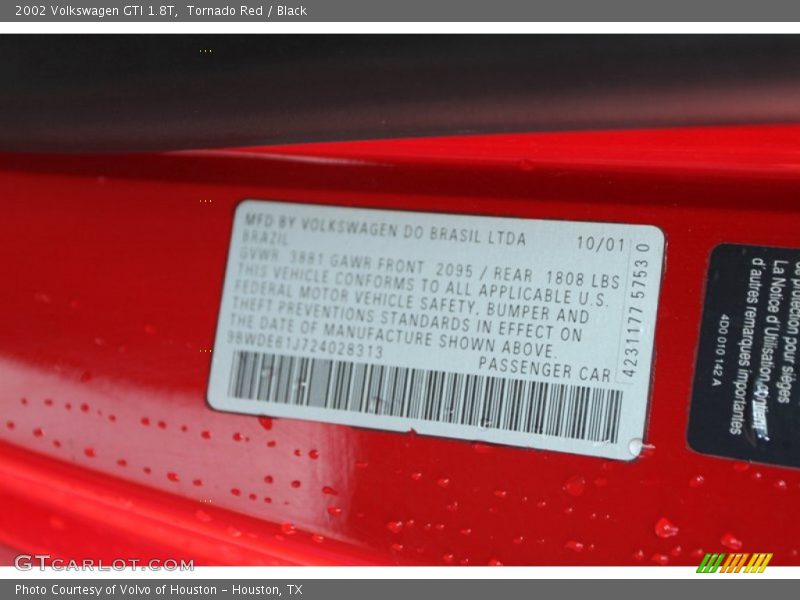Tornado Red / Black 2002 Volkswagen GTI 1.8T