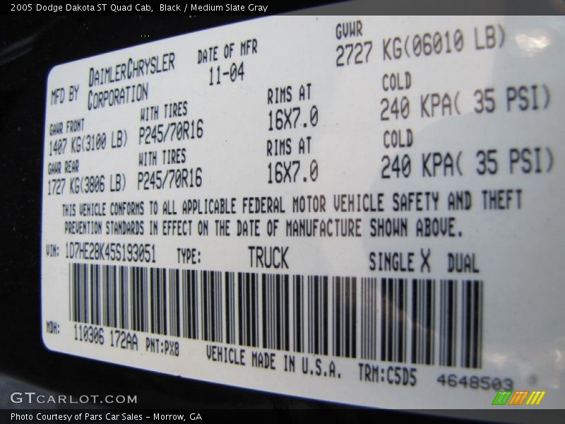 Black / Medium Slate Gray 2005 Dodge Dakota ST Quad Cab