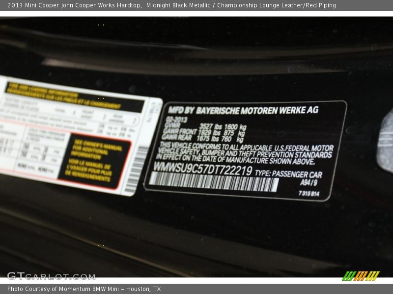 A94 - 2013 Mini Cooper John Cooper Works Hardtop