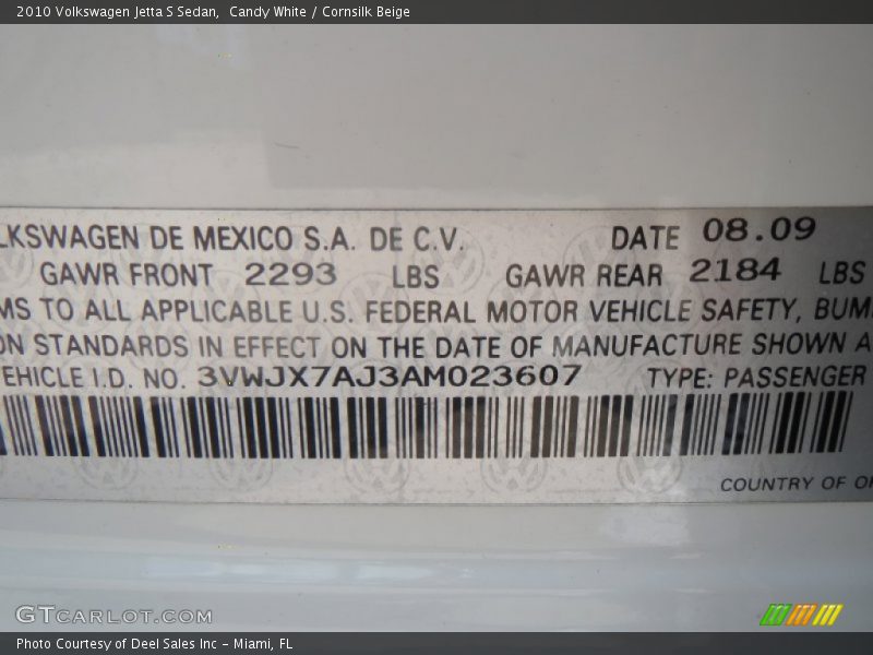 Candy White / Cornsilk Beige 2010 Volkswagen Jetta S Sedan