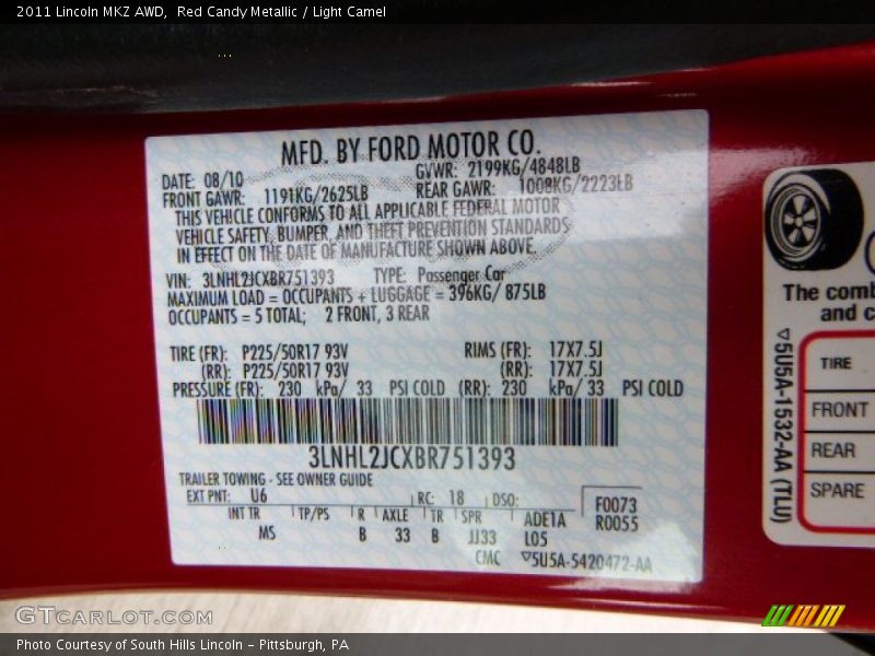 Red Candy Metallic / Light Camel 2011 Lincoln MKZ AWD