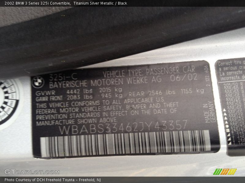 Titanium Silver Metallic / Black 2002 BMW 3 Series 325i Convertible