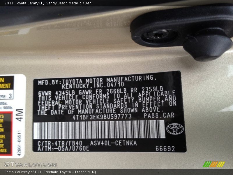 Sandy Beach Metallic / Ash 2011 Toyota Camry LE