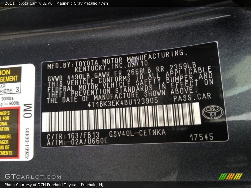 Magnetic Gray Metallic / Ash 2011 Toyota Camry LE V6