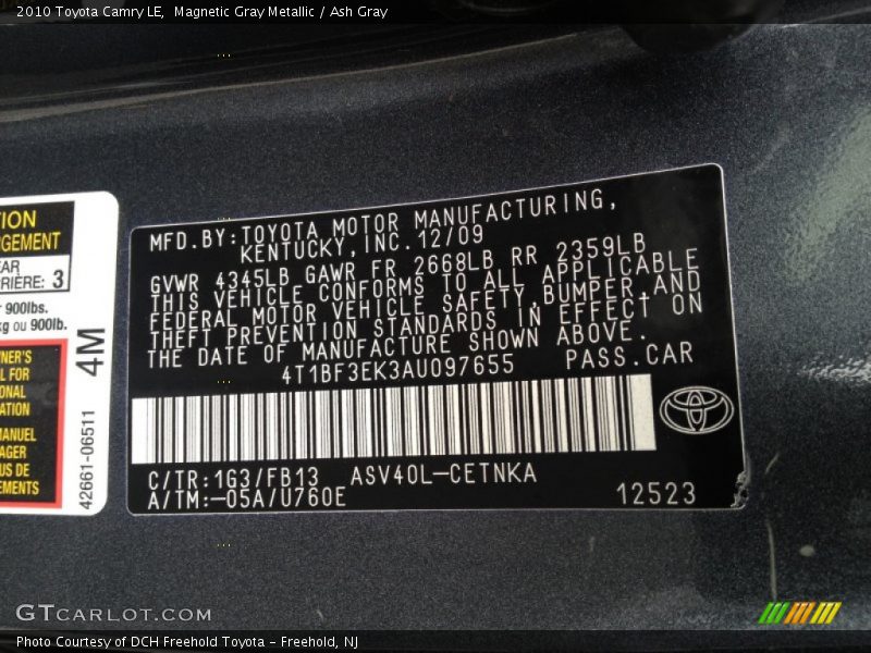 Magnetic Gray Metallic / Ash Gray 2010 Toyota Camry LE