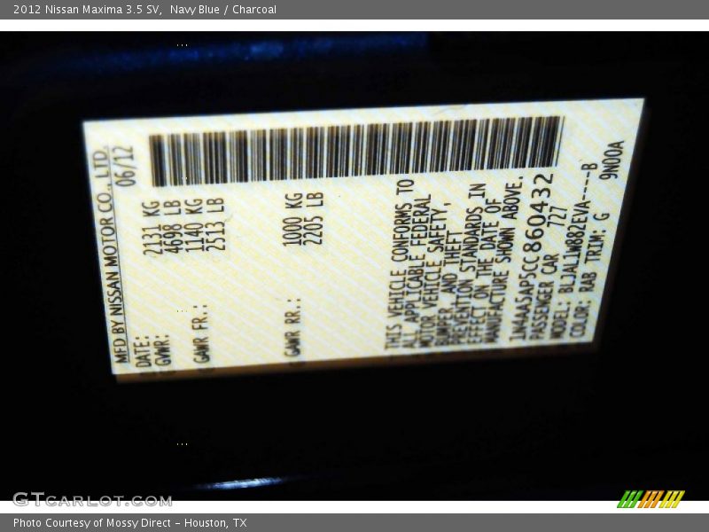 Navy Blue / Charcoal 2012 Nissan Maxima 3.5 SV