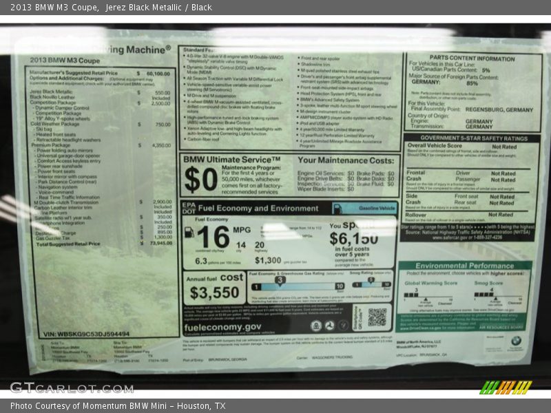  2013 M3 Coupe Window Sticker