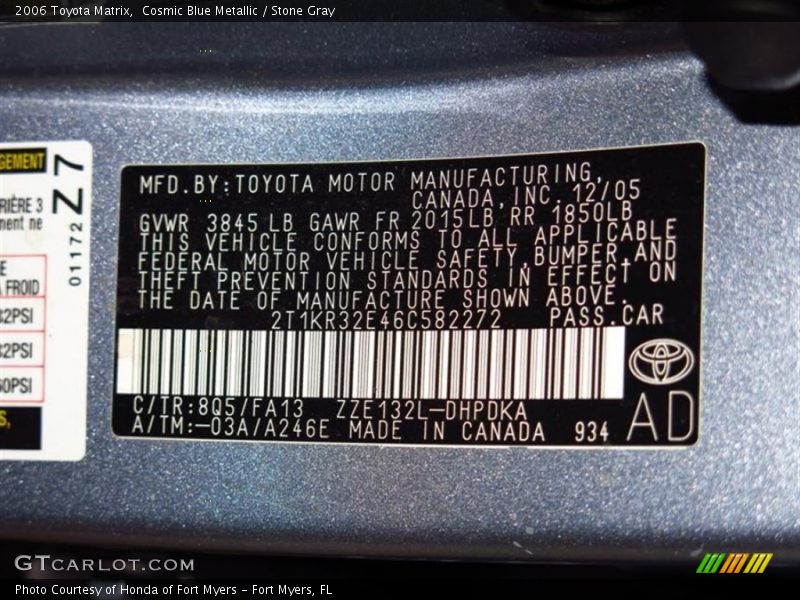 Cosmic Blue Metallic / Stone Gray 2006 Toyota Matrix