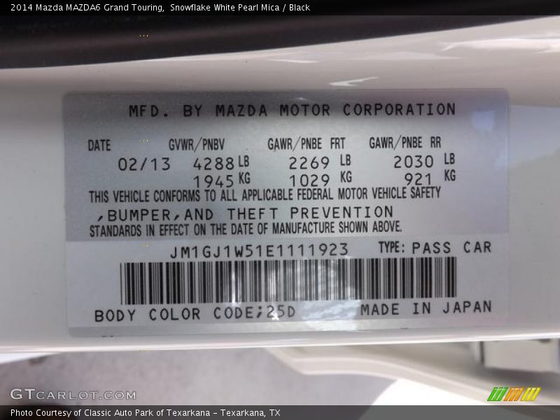 Snowflake White Pearl Mica / Black 2014 Mazda MAZDA6 Grand Touring