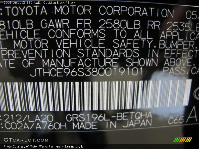 Obsidian Black / Black 2008 Lexus GS 350 AWD