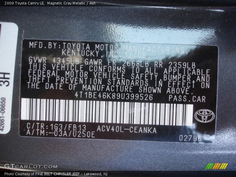 Magnetic Gray Metallic / Ash 2009 Toyota Camry LE