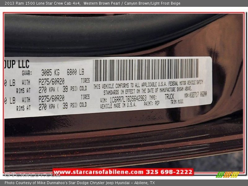 Western Brown Pearl / Canyon Brown/Light Frost Beige 2013 Ram 1500 Lone Star Crew Cab 4x4