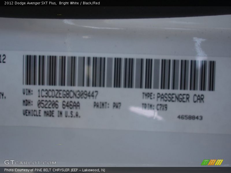 Bright White / Black/Red 2012 Dodge Avenger SXT Plus