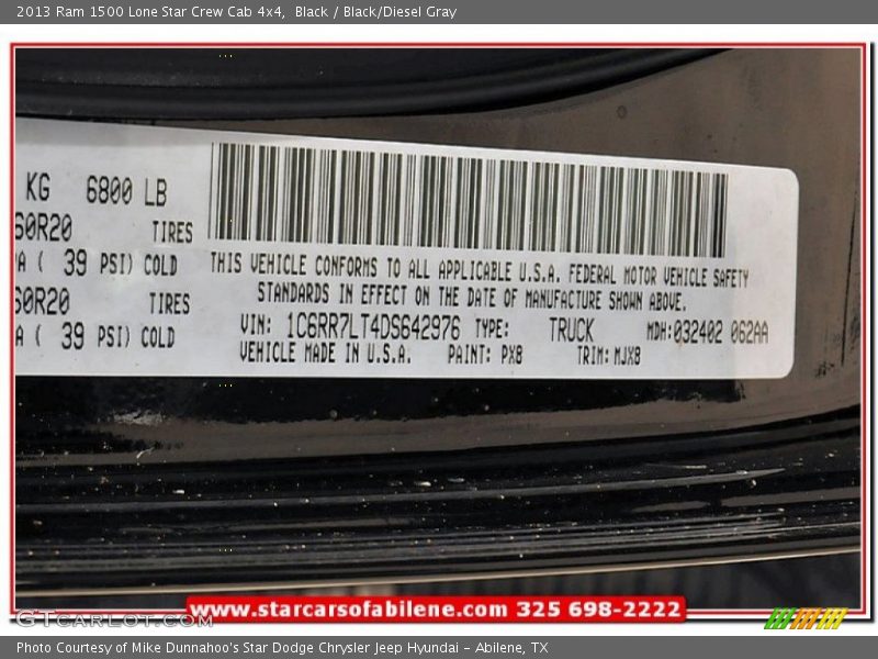 Black / Black/Diesel Gray 2013 Ram 1500 Lone Star Crew Cab 4x4