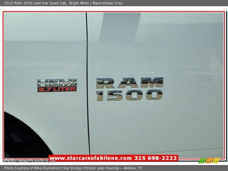 Bright White / Black/Diesel Gray 2013 Ram 1500 Lone Star Quad Cab