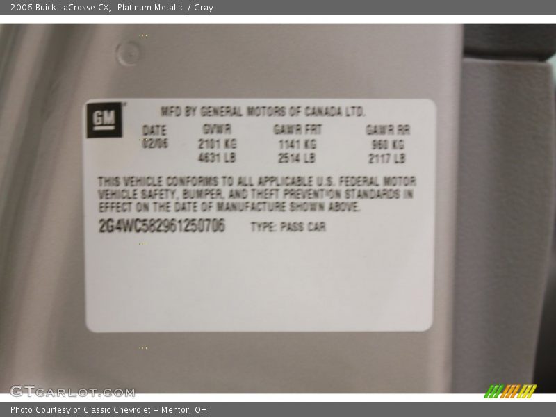 Platinum Metallic / Gray 2006 Buick LaCrosse CX