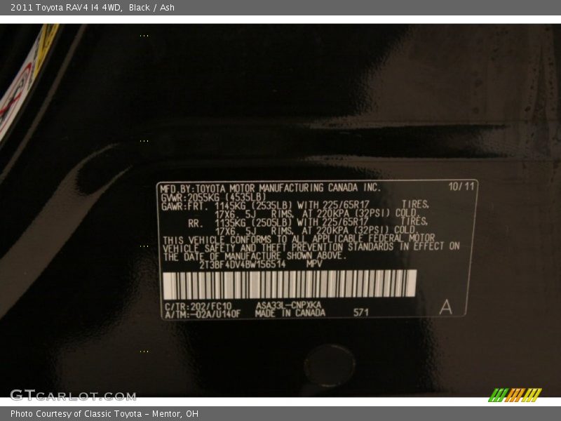 Black / Ash 2011 Toyota RAV4 I4 4WD