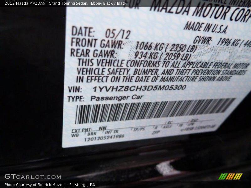 Ebony Black / Black 2013 Mazda MAZDA6 i Grand Touring Sedan