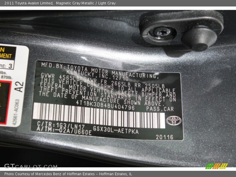 Magnetic Gray Metallic / Light Gray 2011 Toyota Avalon Limited