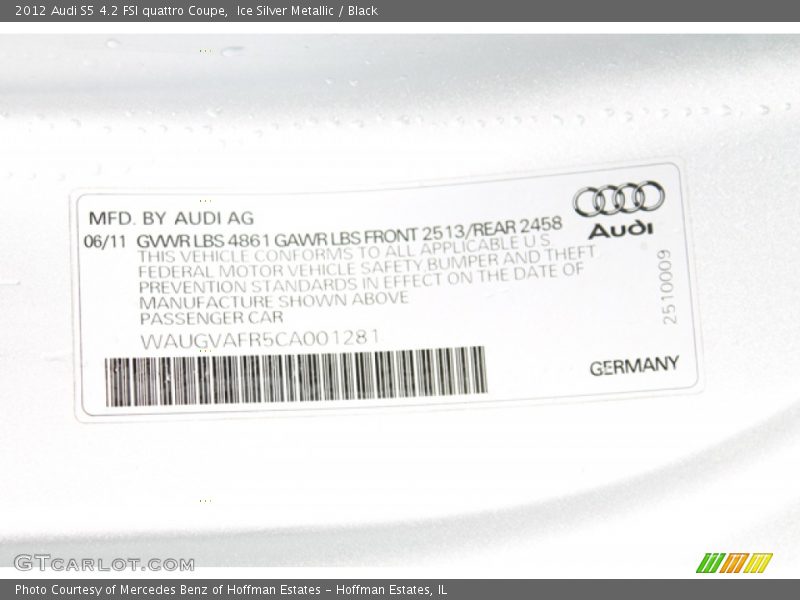 Ice Silver Metallic / Black 2012 Audi S5 4.2 FSI quattro Coupe
