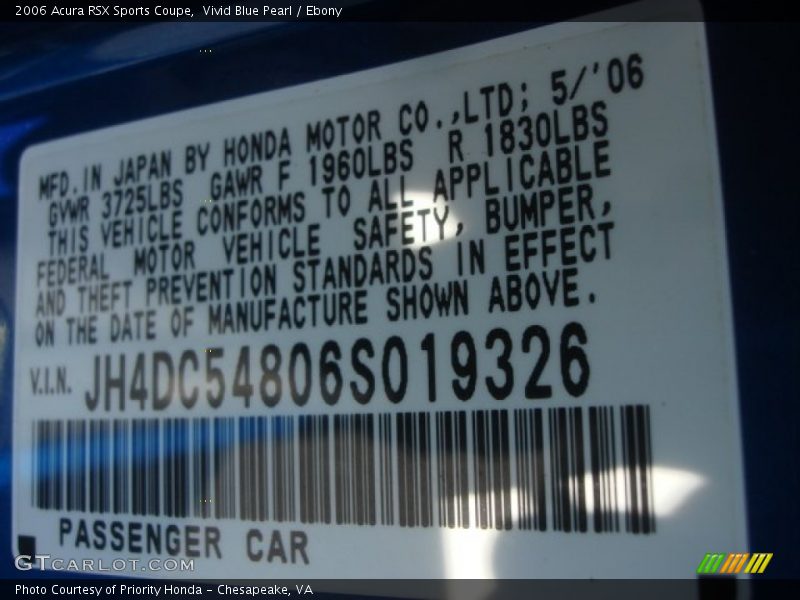 Vivid Blue Pearl / Ebony 2006 Acura RSX Sports Coupe