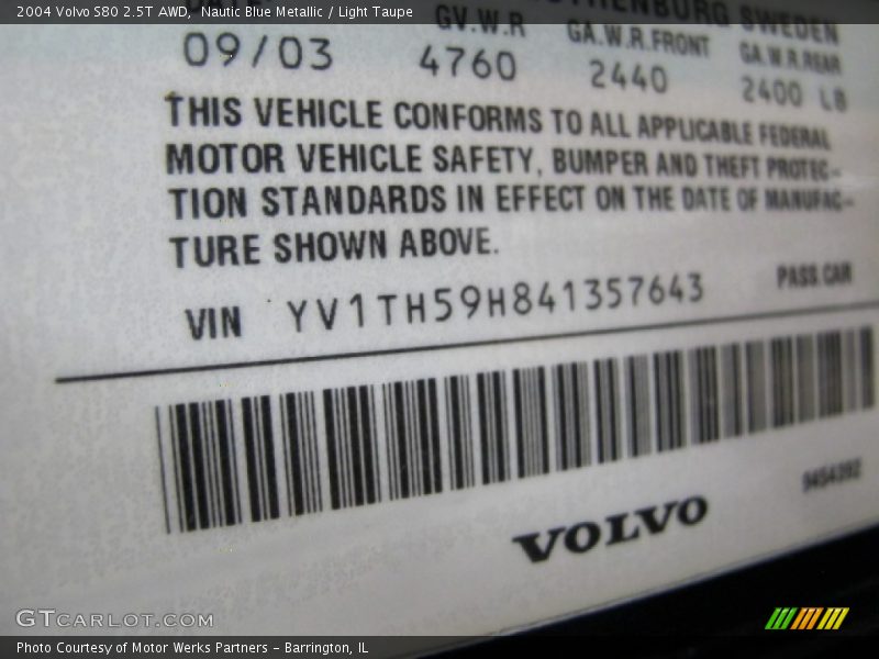 Nautic Blue Metallic / Light Taupe 2004 Volvo S80 2.5T AWD
