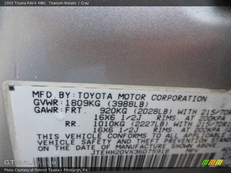 Titanium Metallic / Gray 2003 Toyota RAV4 4WD