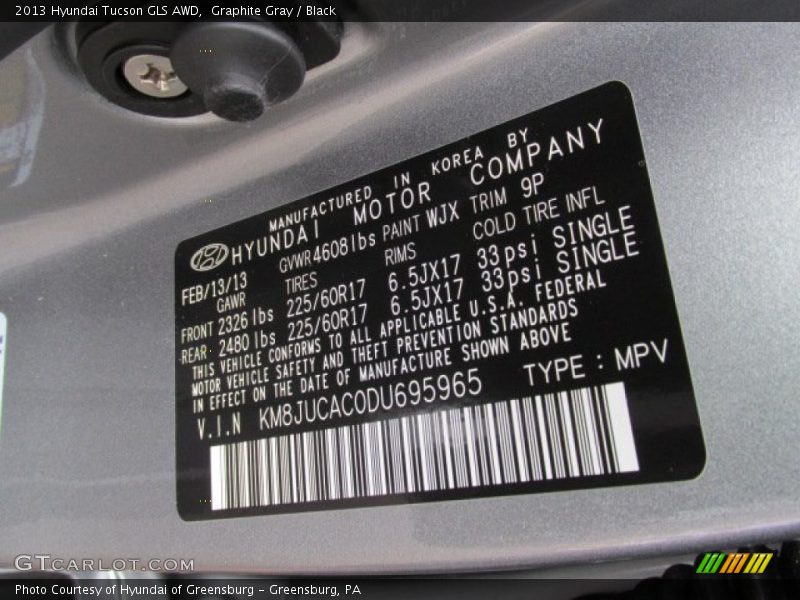 Graphite Gray / Black 2013 Hyundai Tucson GLS AWD