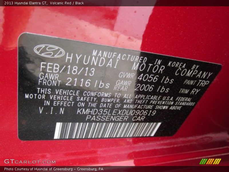 Volcanic Red / Black 2013 Hyundai Elantra GT