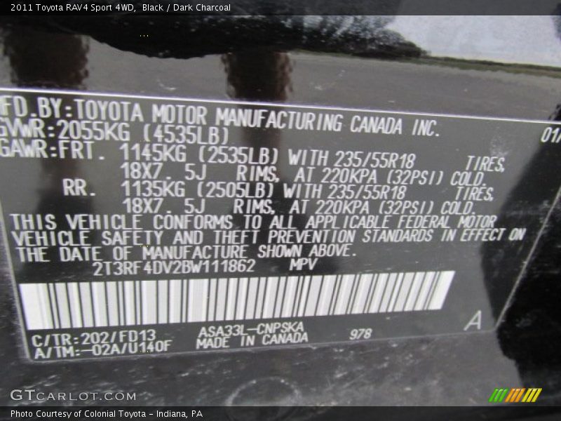 Black / Dark Charcoal 2011 Toyota RAV4 Sport 4WD