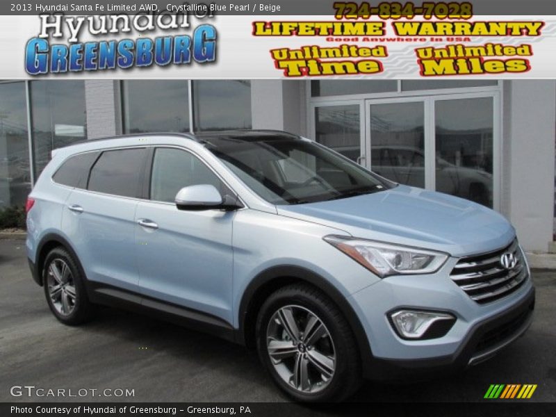 Crystalline Blue Pearl / Beige 2013 Hyundai Santa Fe Limited AWD