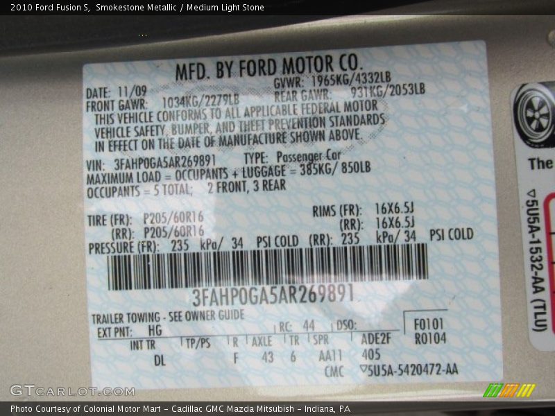 Smokestone Metallic / Medium Light Stone 2010 Ford Fusion S