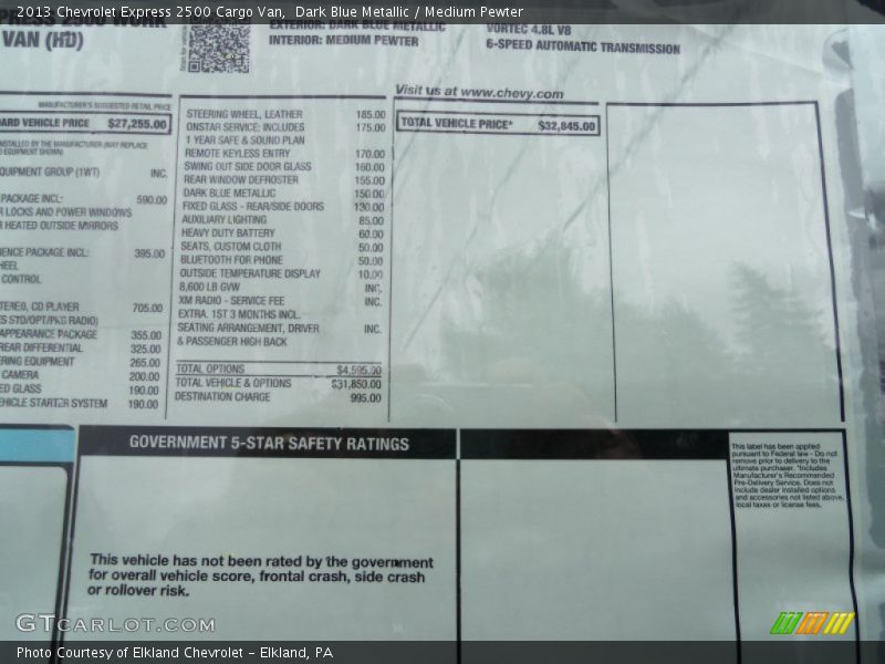 Dark Blue Metallic / Medium Pewter 2013 Chevrolet Express 2500 Cargo Van