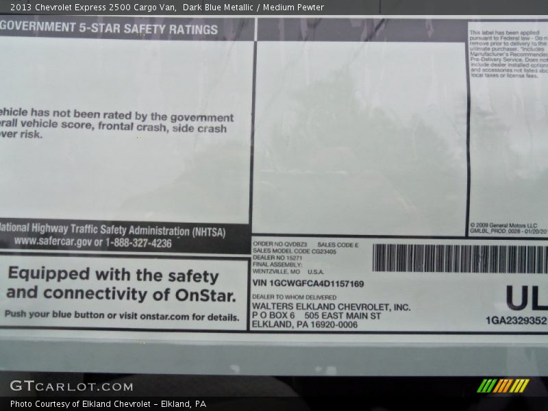 Dark Blue Metallic / Medium Pewter 2013 Chevrolet Express 2500 Cargo Van