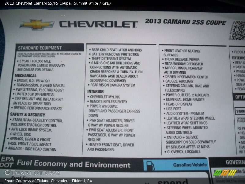 Summit White / Gray 2013 Chevrolet Camaro SS/RS Coupe