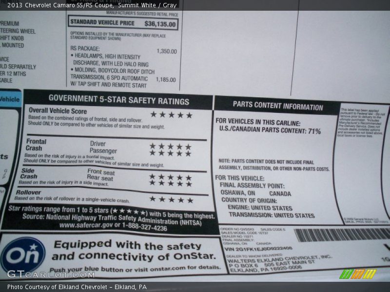 Summit White / Gray 2013 Chevrolet Camaro SS/RS Coupe
