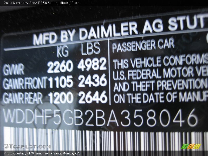 Black / Black 2011 Mercedes-Benz E 350 Sedan