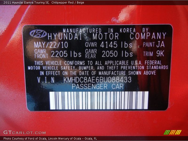 Chilipepper Red / Beige 2011 Hyundai Elantra Touring SE