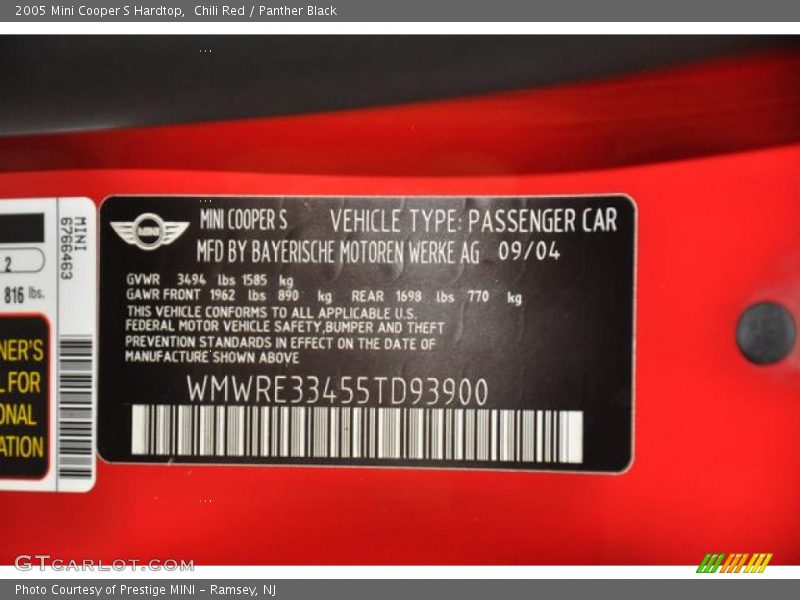 Chili Red / Panther Black 2005 Mini Cooper S Hardtop